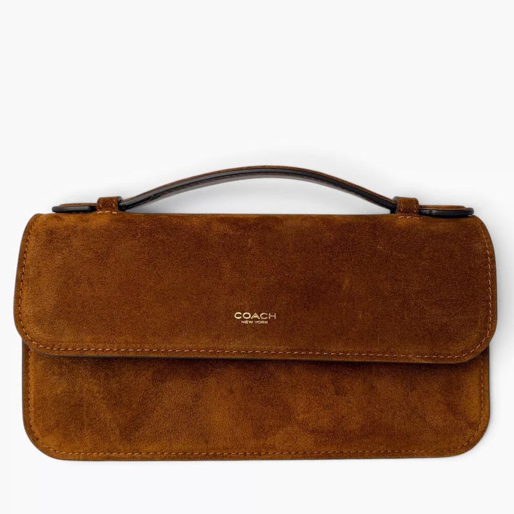 Coach Elora Brown Suede Crossbody Top Handle Bag Fall Boho NWT - Picture 2 of 12